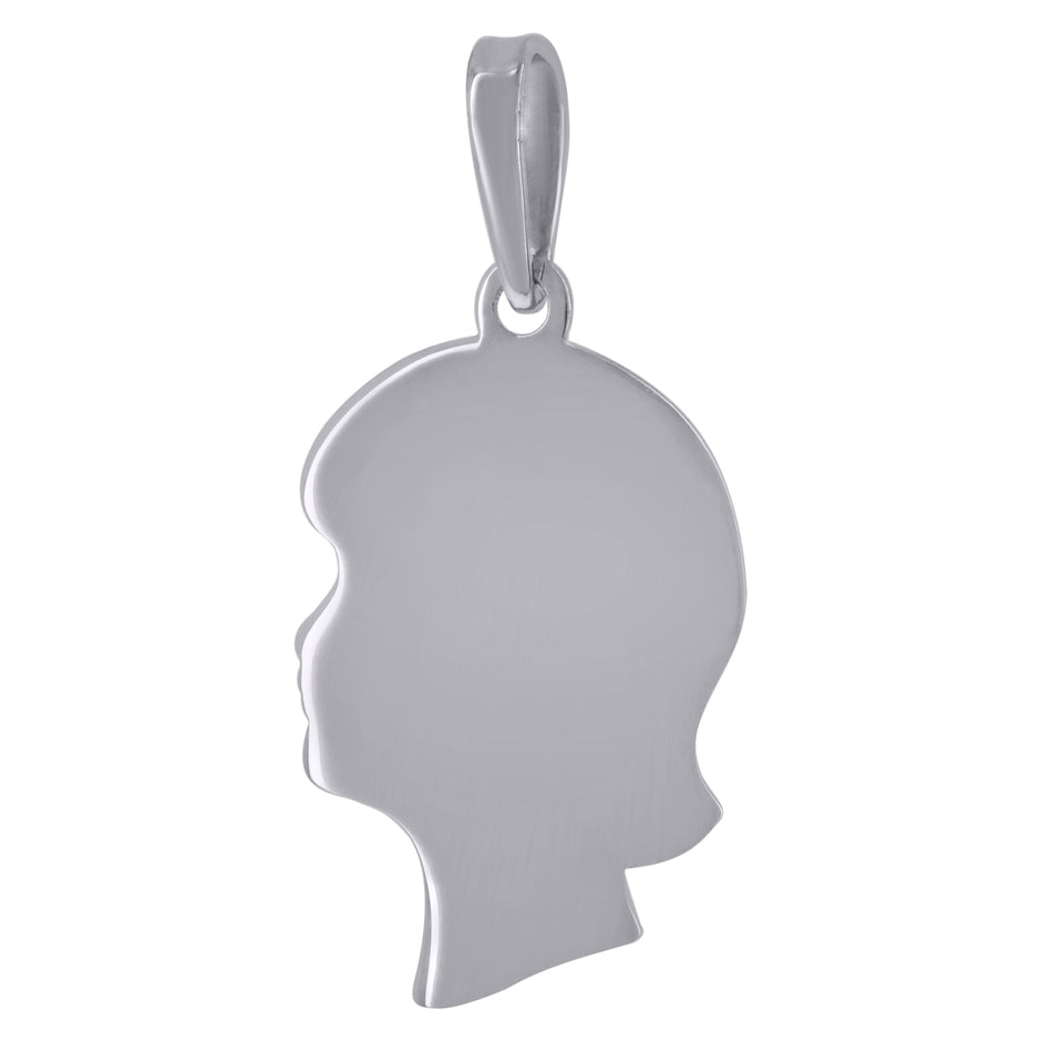 925 Sterling Silver Womens Fashion Girl Head Disc Engraveable Charm Pendant