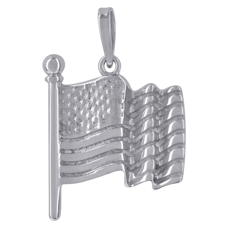 925 Sterling Silver Unisex Patriotic Us American Flag Charm Pendant