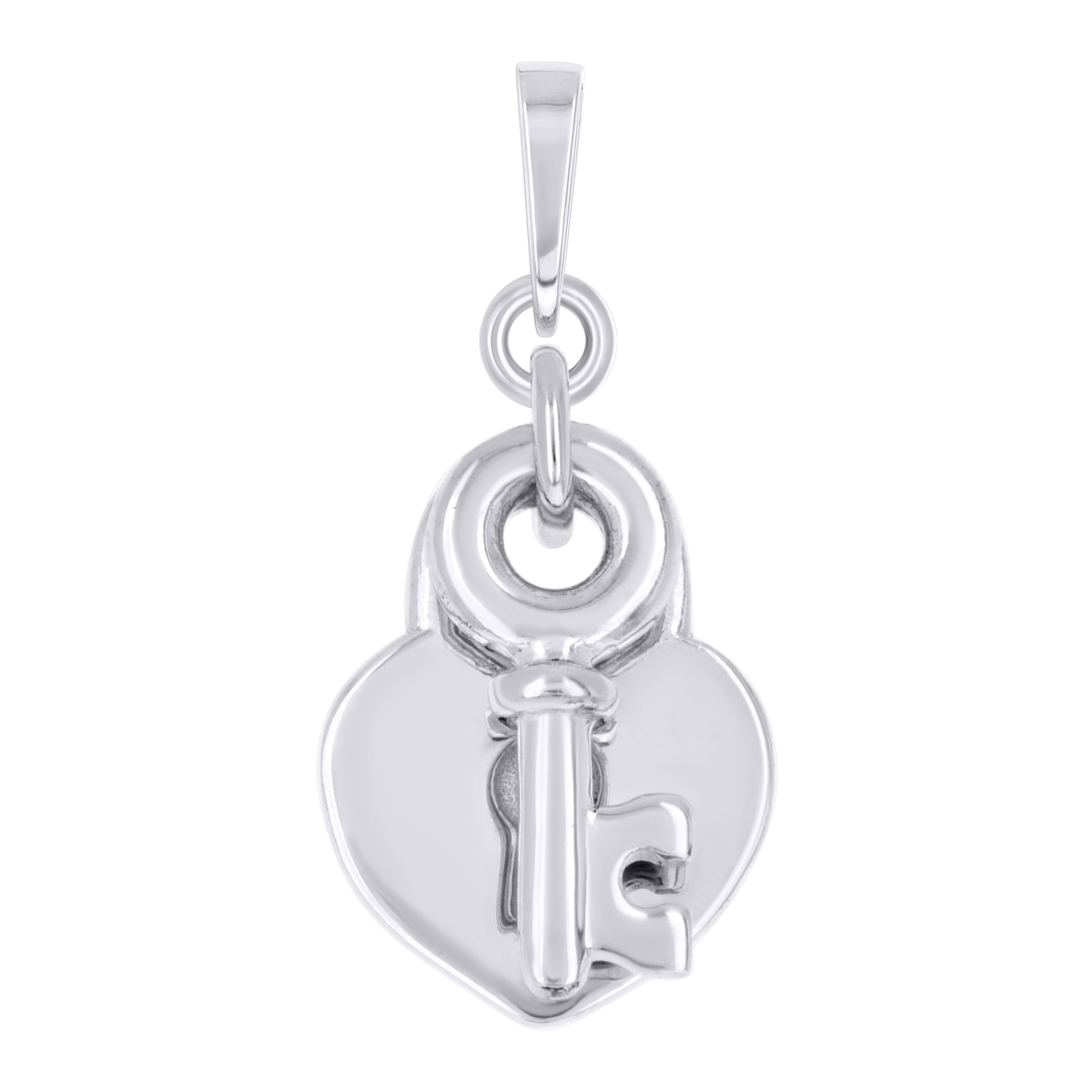 925 Sterling Silver Womens Key Heart Charm Pendant
