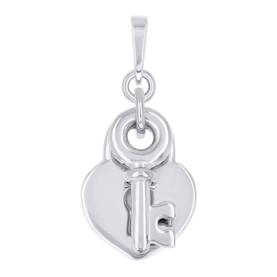 925 Sterling Silver Womens Key Heart Charm Pendant