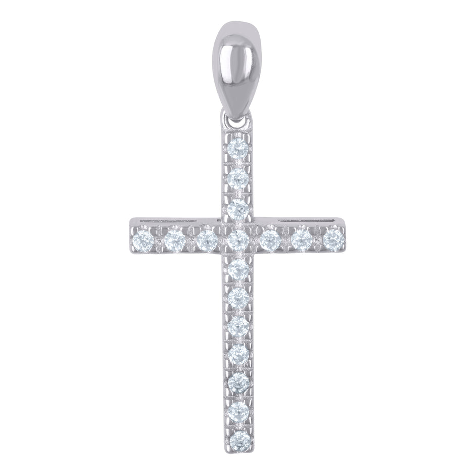 925 Sterling Silver Unisex Cubic-Zirconia Cross Religious Charm Pendant