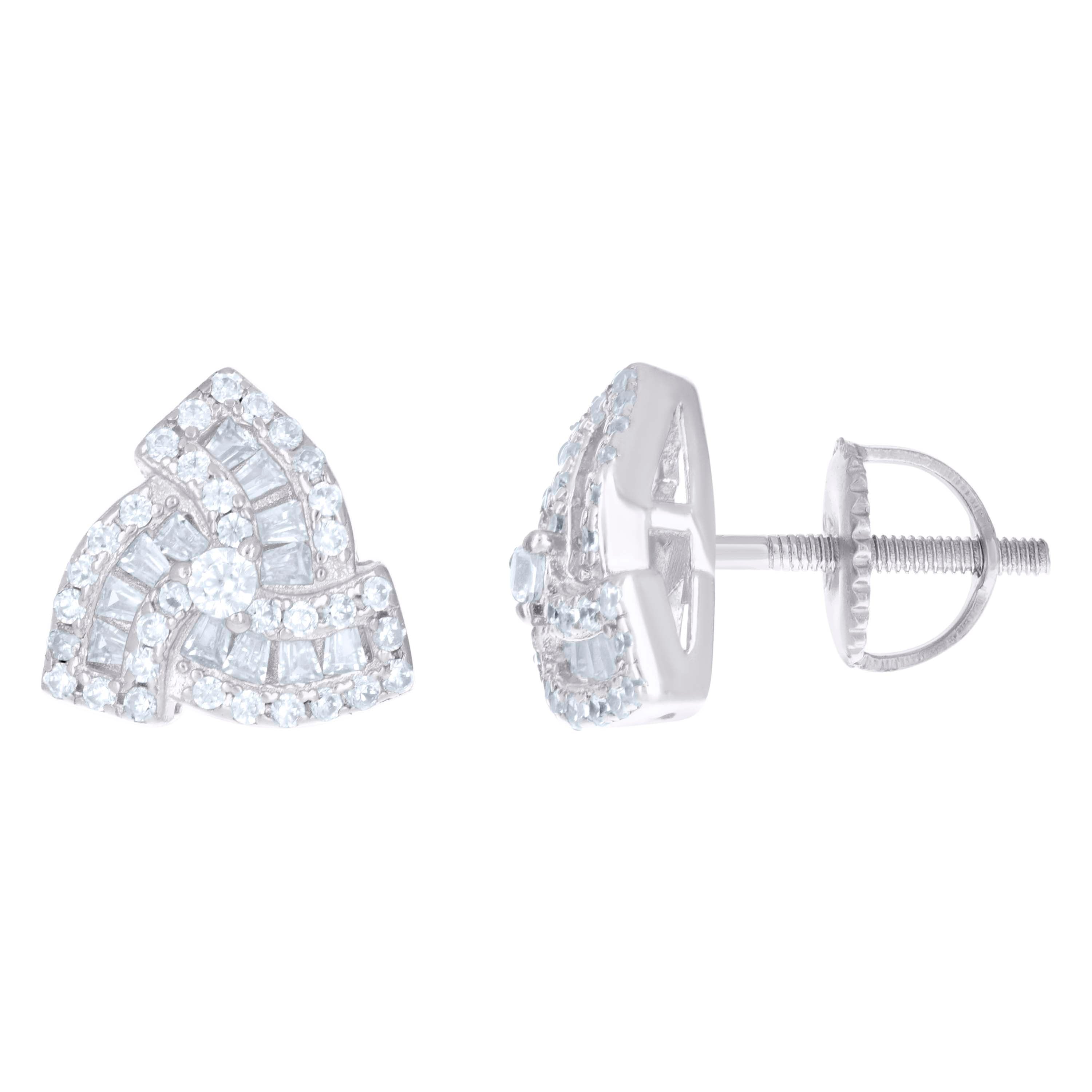 925 Sterling Silver Unisex Baguette Cubic-Zirconia Fashion Stud Earrings