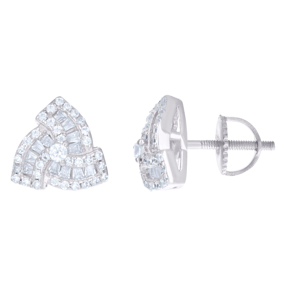 925 Sterling Silver Unisex Baguette Cubic-Zirconia Fashion Stud Earrings