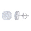 925 Sterling Silver Unisex Baguette Cubic-Zirconia Octagon Fashion Stud Earrings
