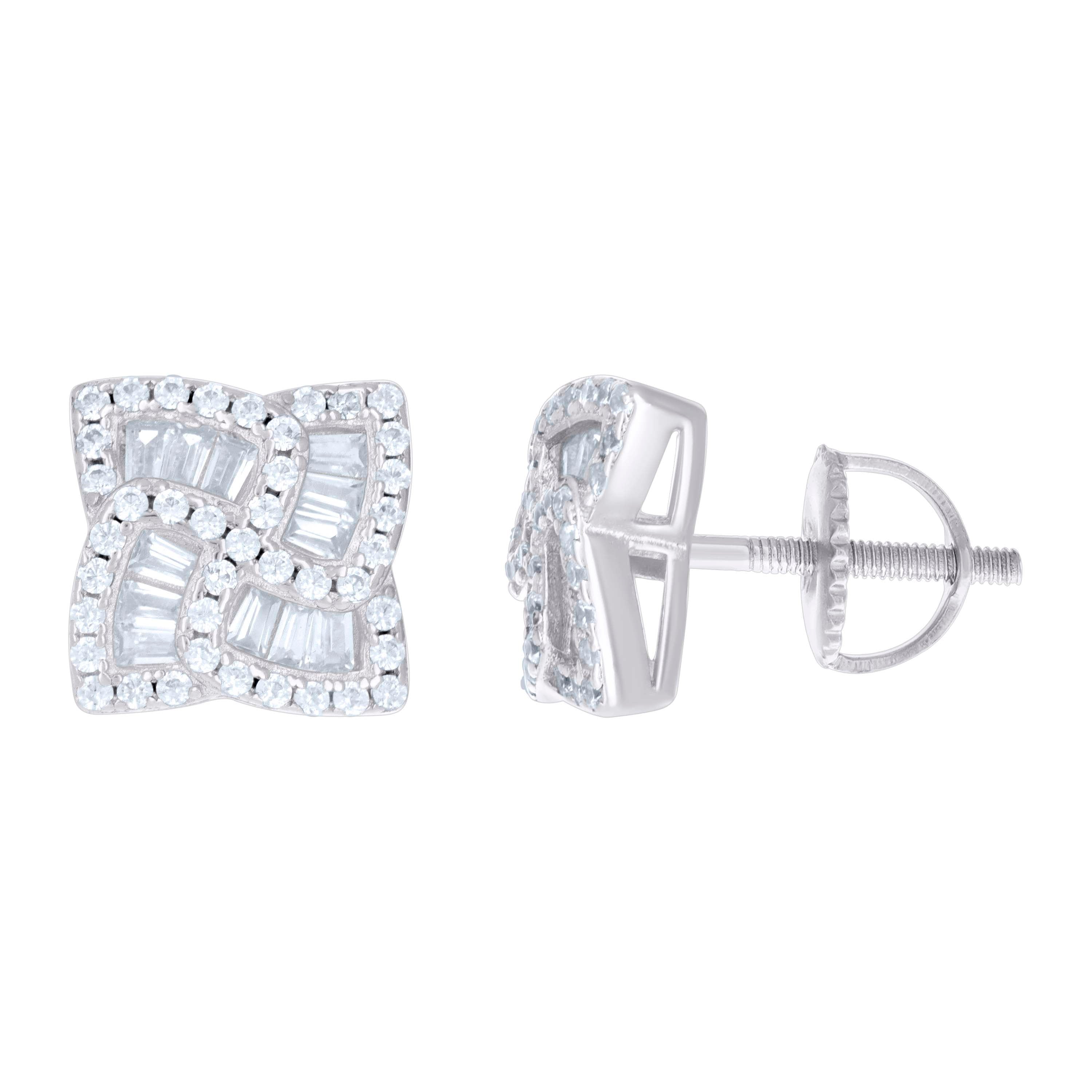 925 Sterling Silver Unisex Baguette Cubic-Zirconia Fashion Stud Earrings