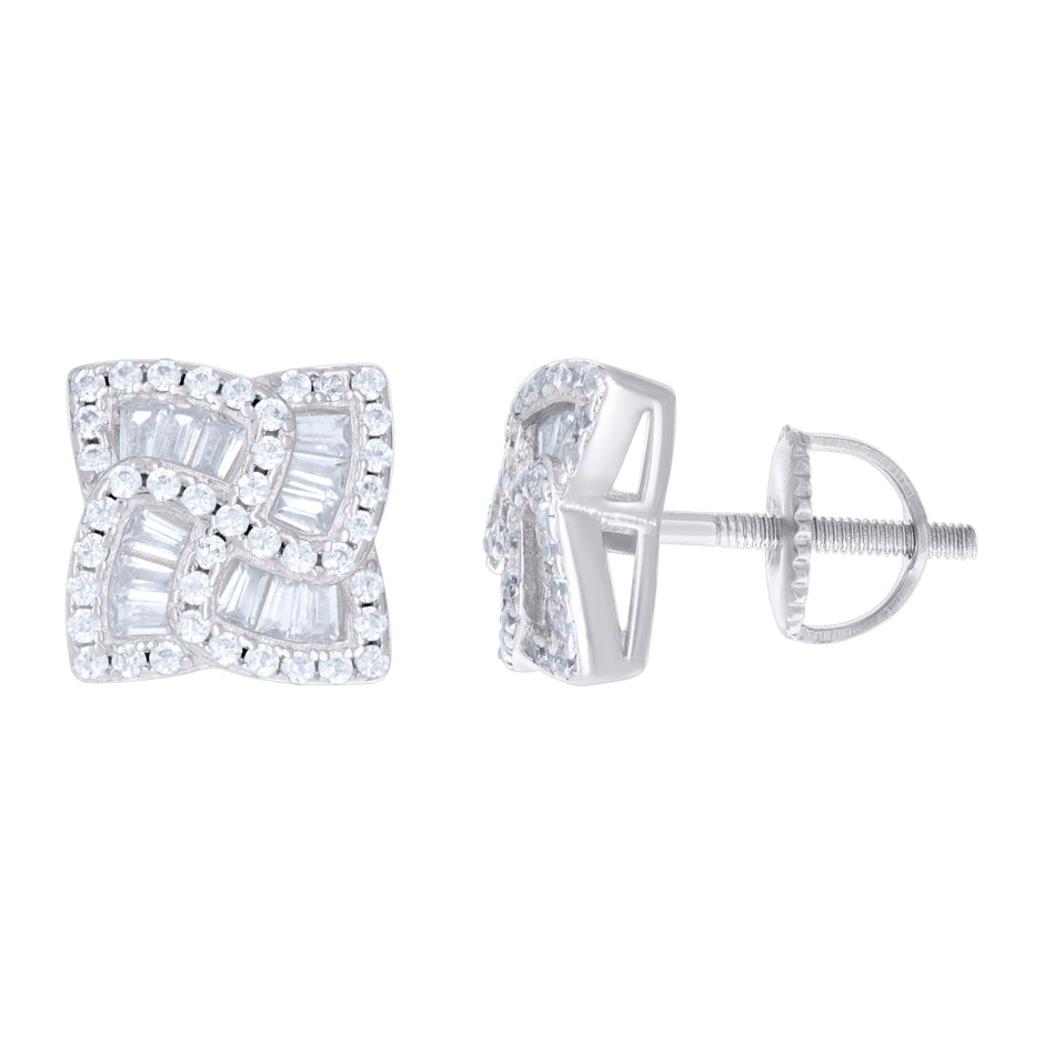 925 Sterling Silver Unisex Baguette Cubic-Zirconia Fashion Stud Earrings