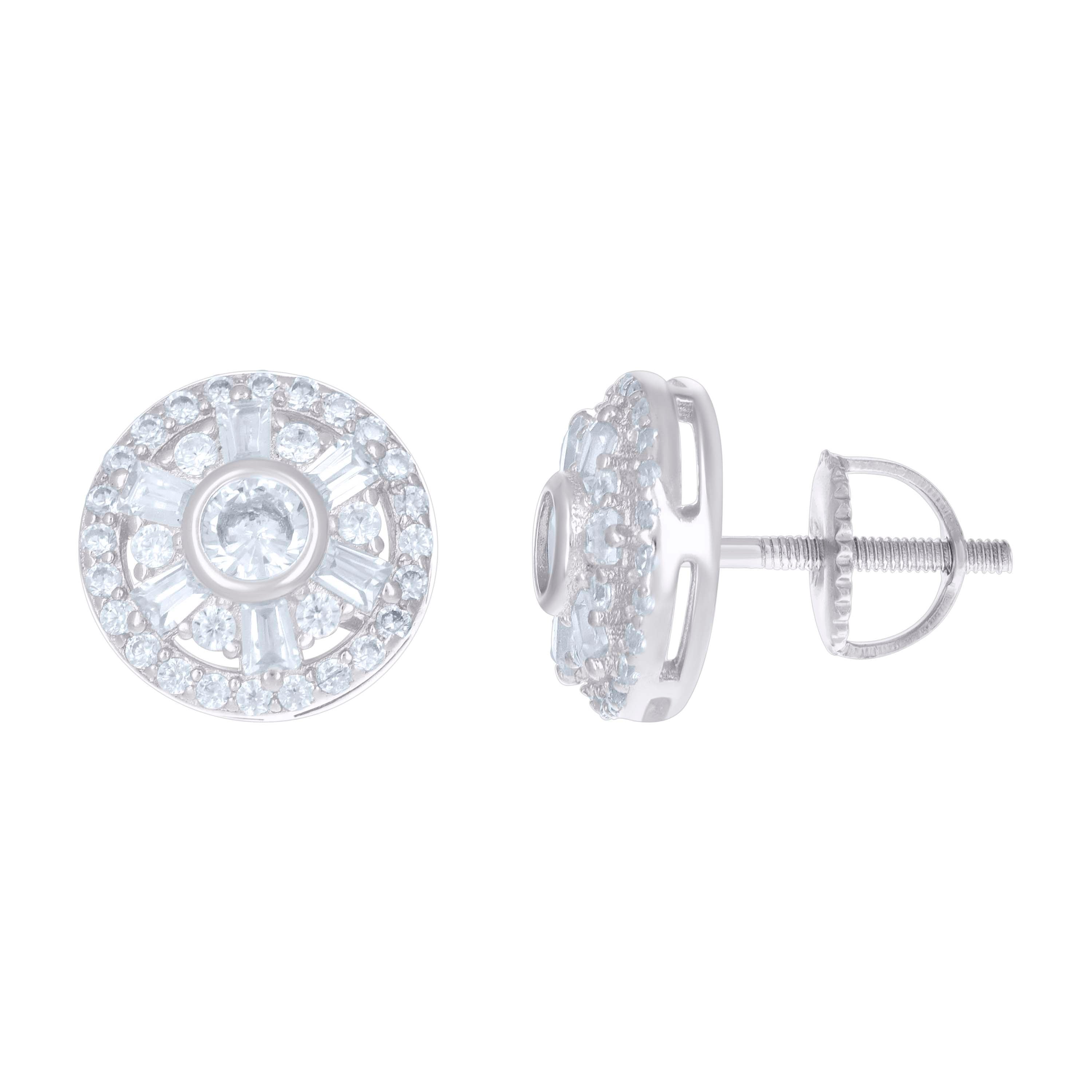 925 Sterling Silver Unisex Baguette Cubic-Zirconia Fashion Stud Earrings