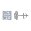 925 Sterling Silver Unisex Baguette Cubic-Zirconia Square Fashion Stud Earrings