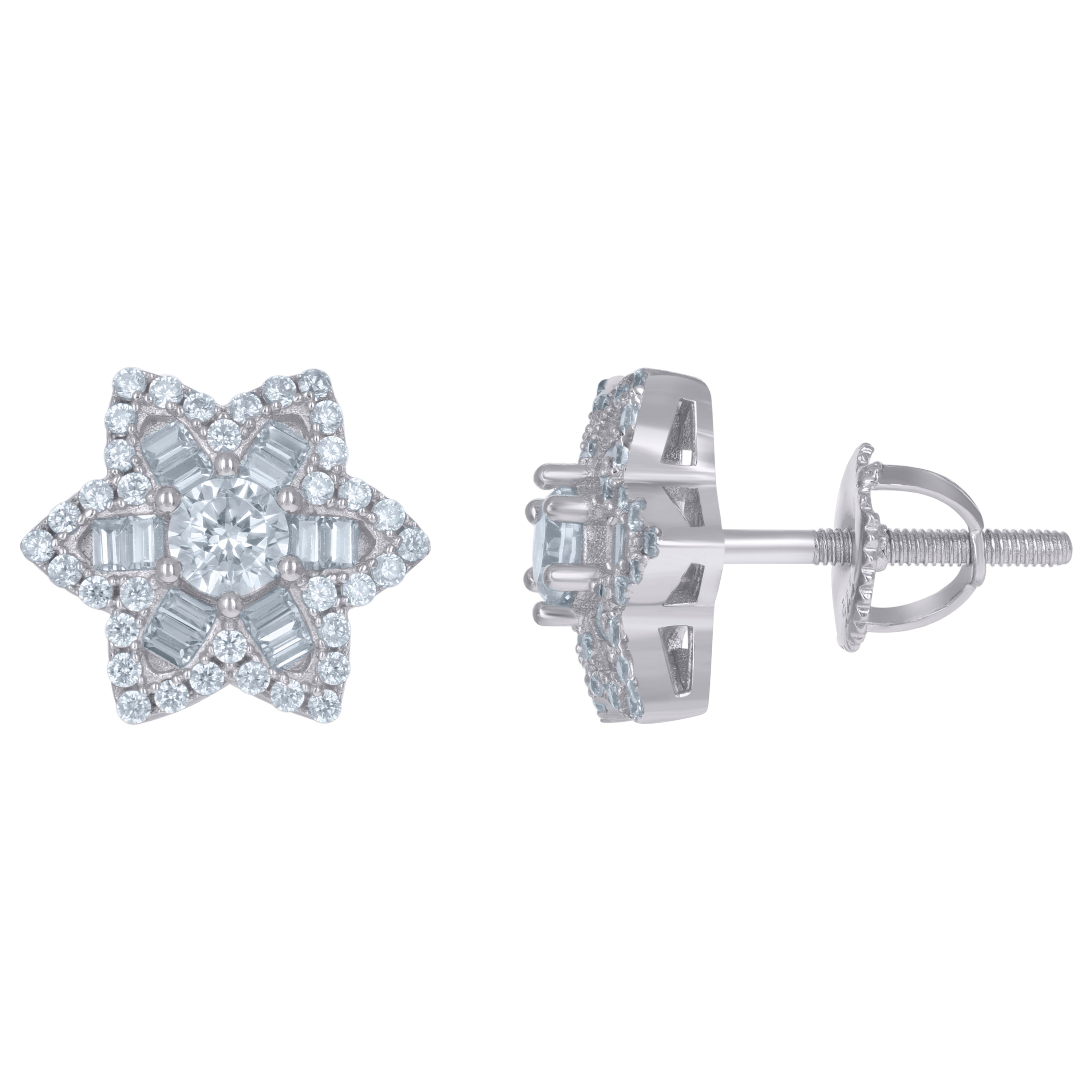925 Sterling Silver Unisex Baguette Cubic-Zirconia Star Fashion Stud Earrings
