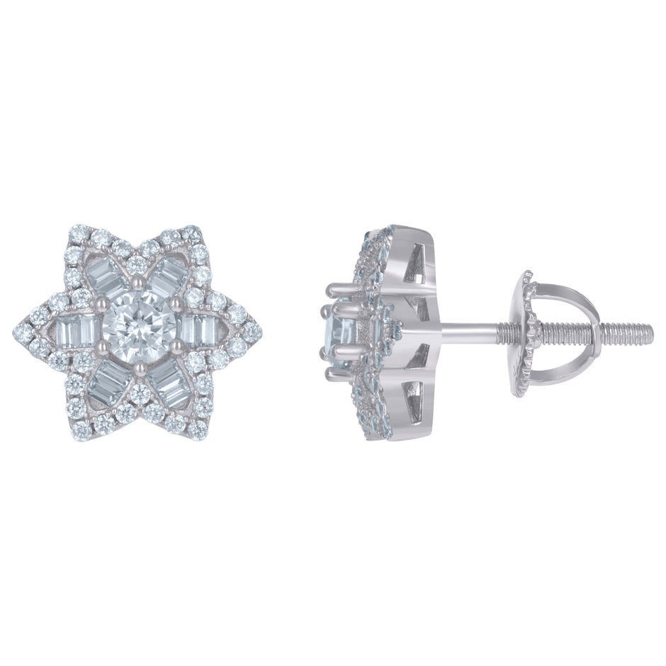 925 Sterling Silver Unisex Baguette Cubic-Zirconia Star Fashion Stud Earrings