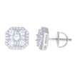 925 Sterling Silver Unisex Baguette Cubic-Zirconia Octagon Fashion Stud Earrings