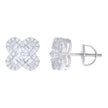 925 Sterling Silver Unisex Baguette Cubic-Zirconia Flower Fashion Stud Earrings