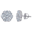 925 Sterling Silver Unisex Baguette Cubic-Zirconia Flower Fashion Stud Earrings
