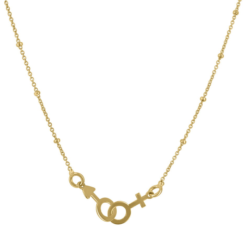 14Kt Yellow Gold Womens Gender Symbol His Her Couple Fashion Necklace 17.5 Inches