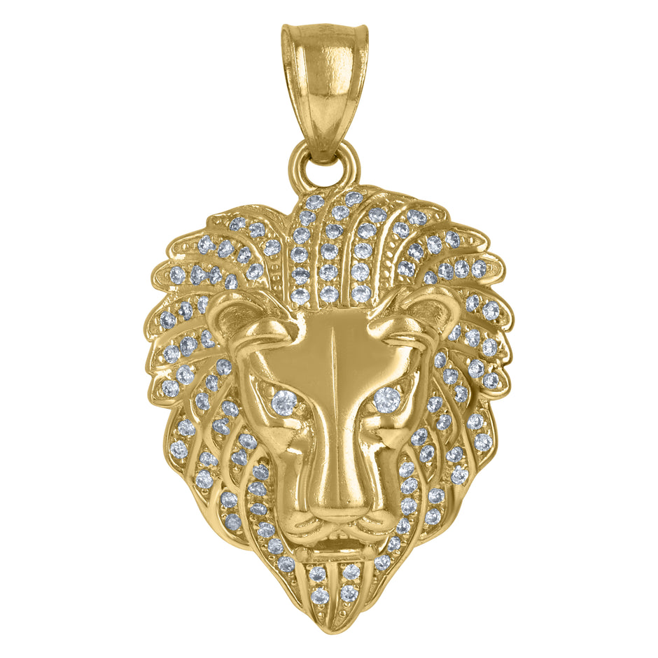 10kt Yellow Gold Mens Cubic-Zirconia Leo/Lion Zodiac Sign/Wildlife Charm Pendant 