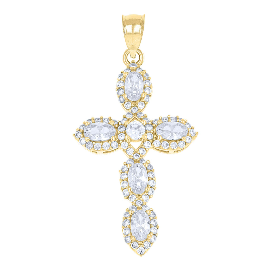 10kt Yellow Gold Mens Cubic Zirconia Cross Religious Charm Pendant