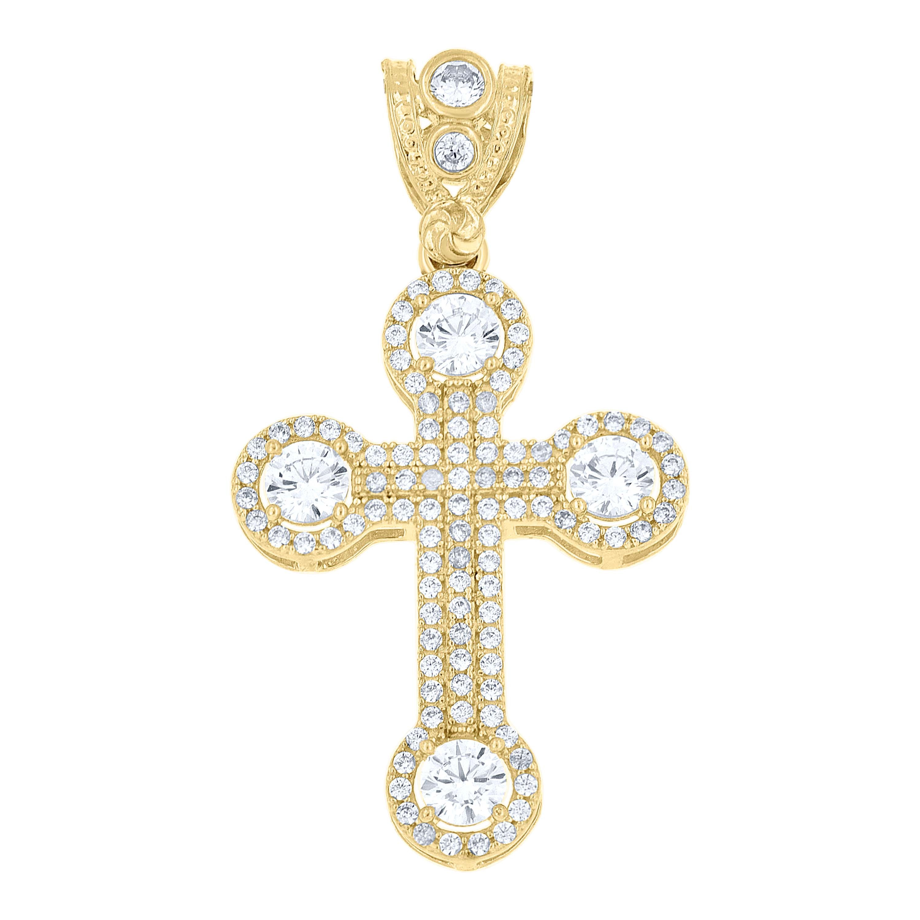 10kt Yellow Gold Mens Cubic Zirconia Cross Religious Charm Pendant