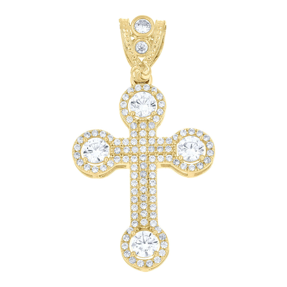 10kt Yellow Gold Mens Cubic Zirconia Cross Religious Charm Pendant