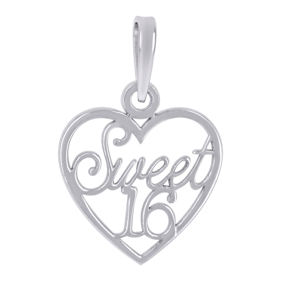 925 Sterling Silver Womens Sweet 16 Heart Quinceanera Charm Pendant