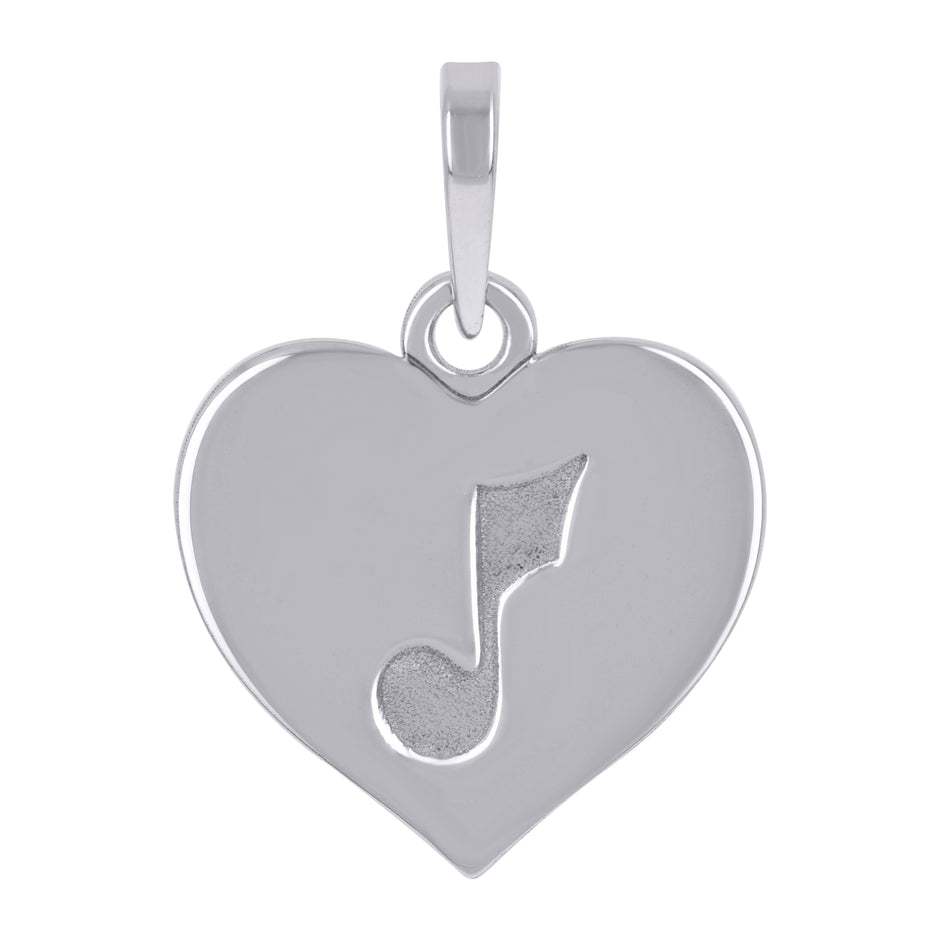 925 Sterling Silver Womens Treble Clef Music Note Heart Charm Pendant