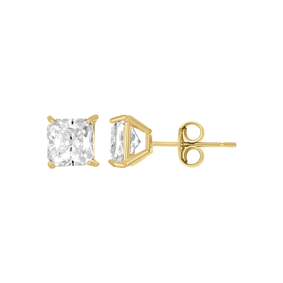 10kt Yellow Gold Unisex Princess Cut Cubic-Zirconia Square Stud Earrings