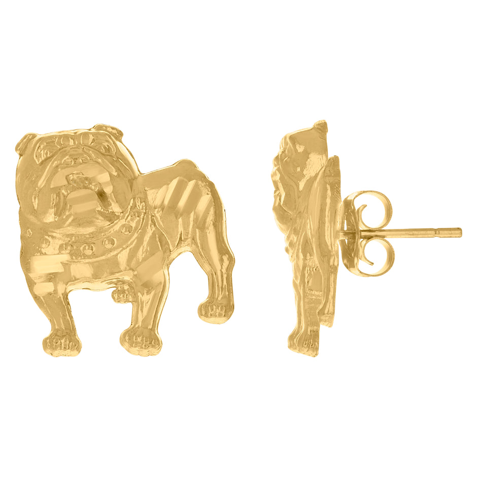10kt Yellow Gold Mens Animal Bull Dog Pet Stud Earrings