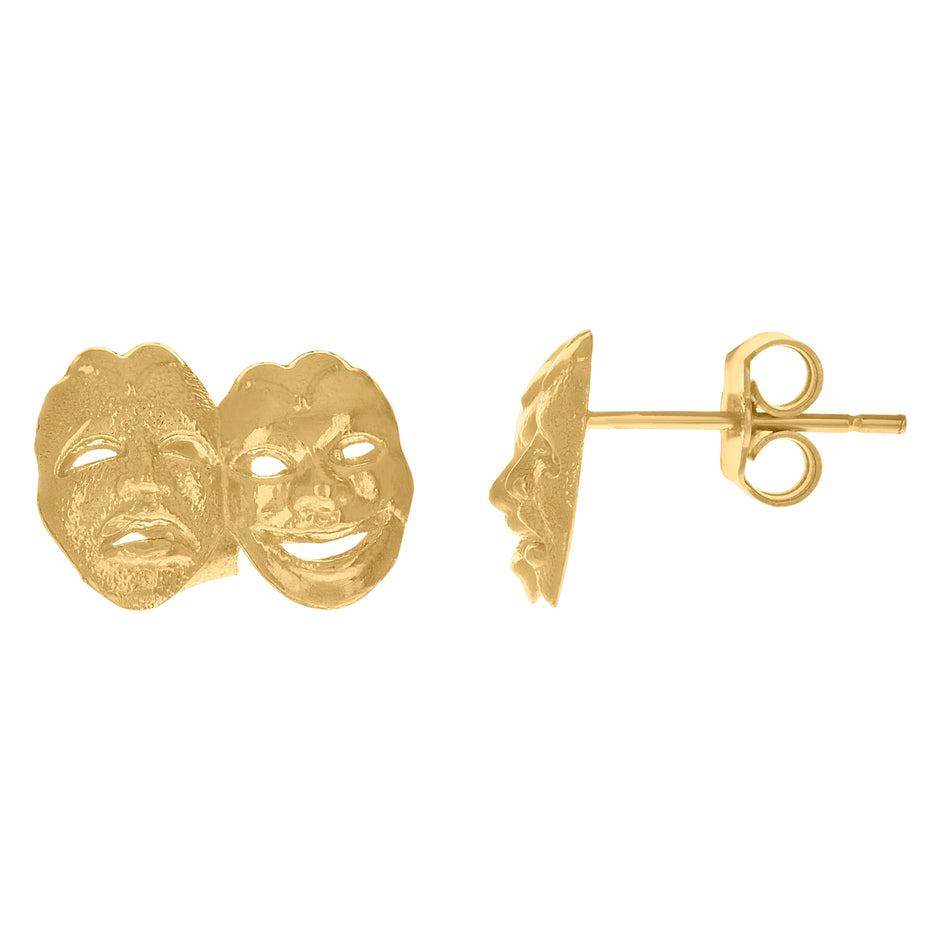 10kt Yellow Gold Mens Other Comedy Tragedy Mask Stud Earrings