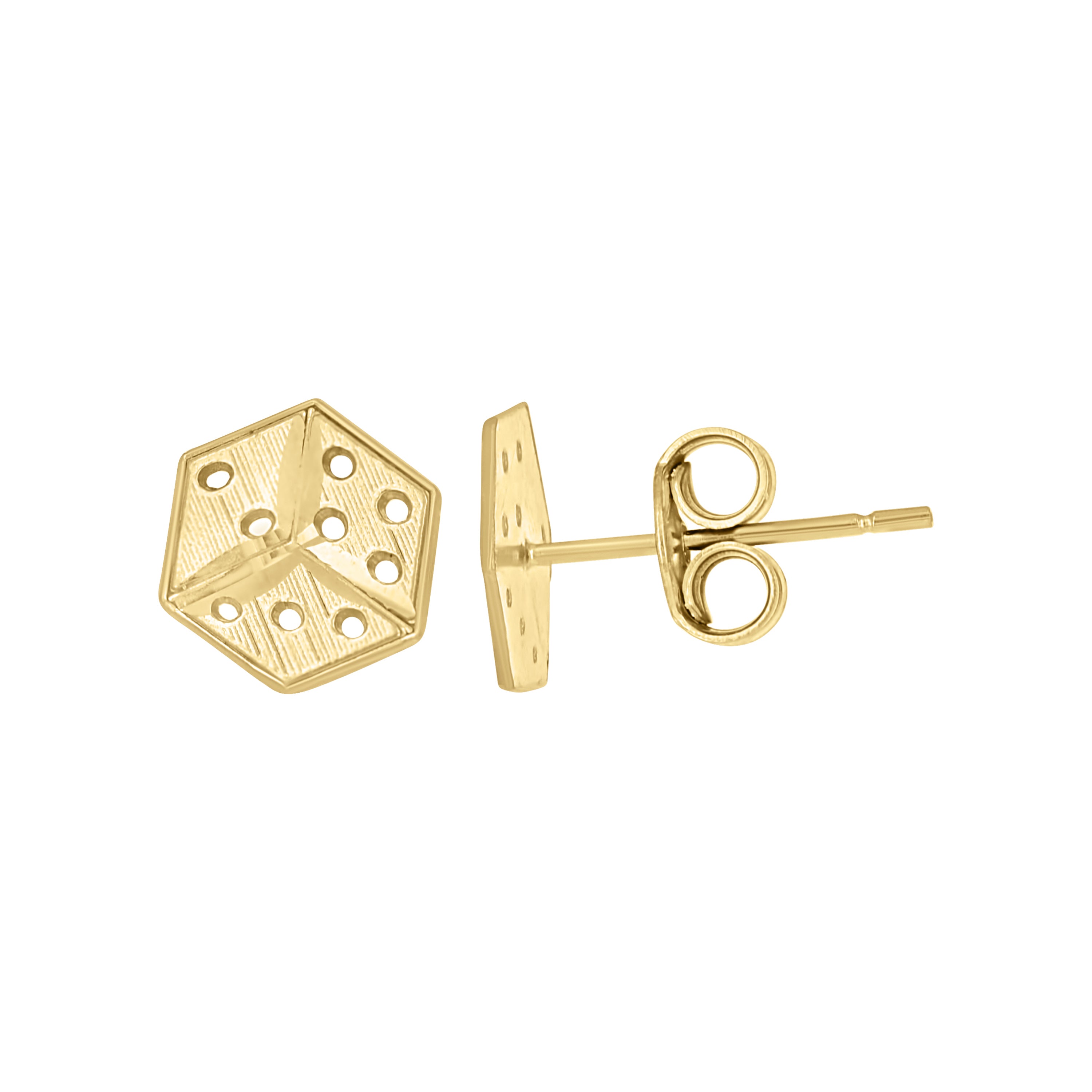 10kt Yellow Gold Mens Gambling Dice Stud Earrings