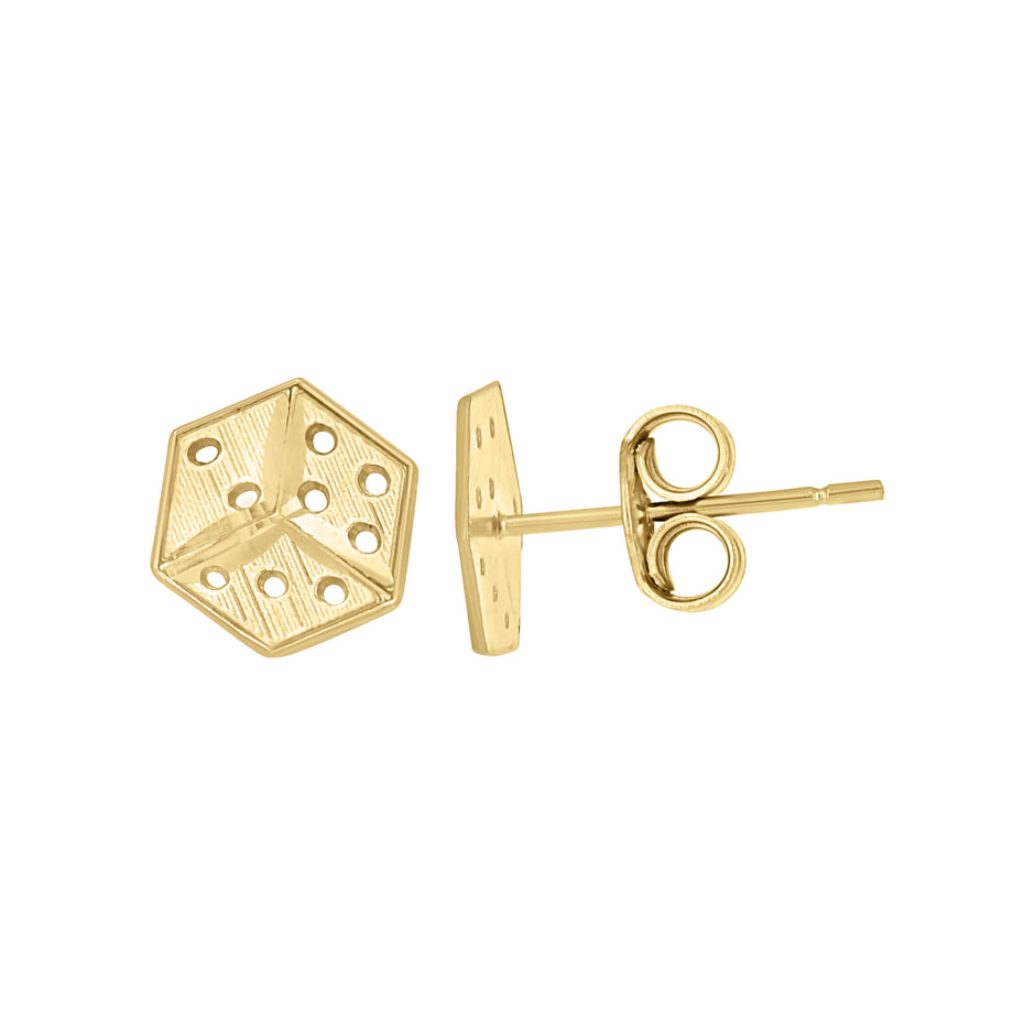 10kt Yellow Gold Mens Gambling Dice Stud Earrings