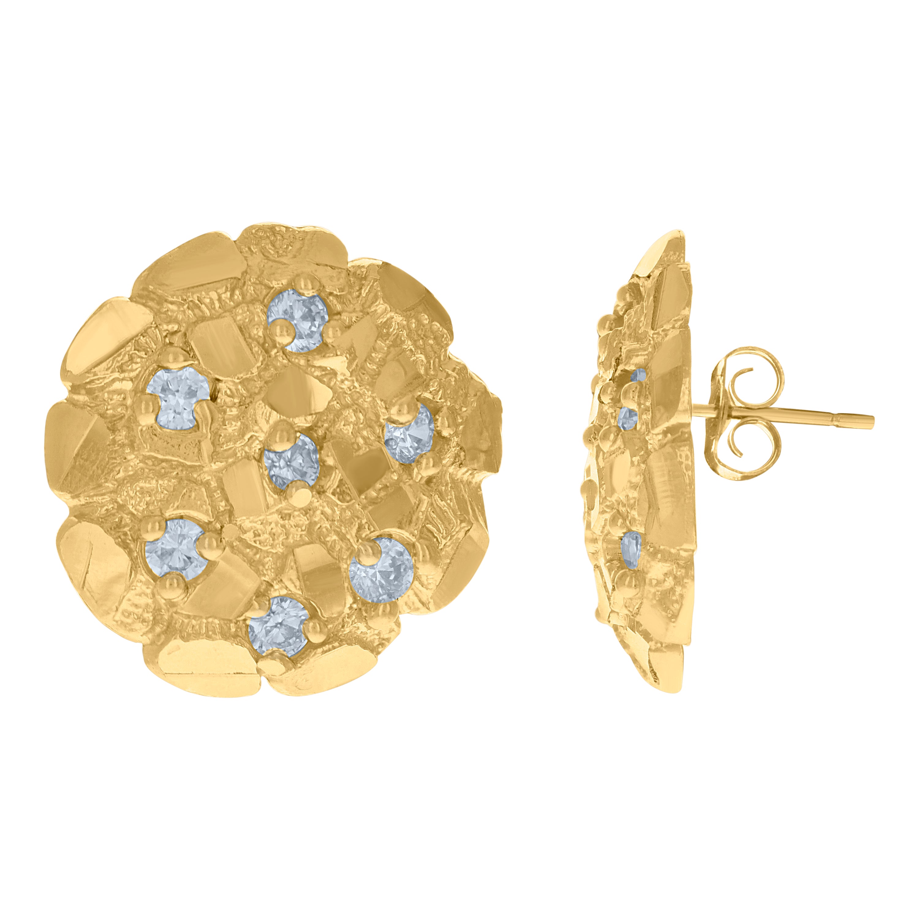 10kt Yellow Gold Mens Cubic-Zirconia Fashion Nugget Stud Earrings