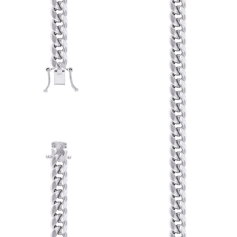 925 Sterling Silver Hollow Miami Cuban Chain Rhodium 250 9mm-24" - SLV-138427