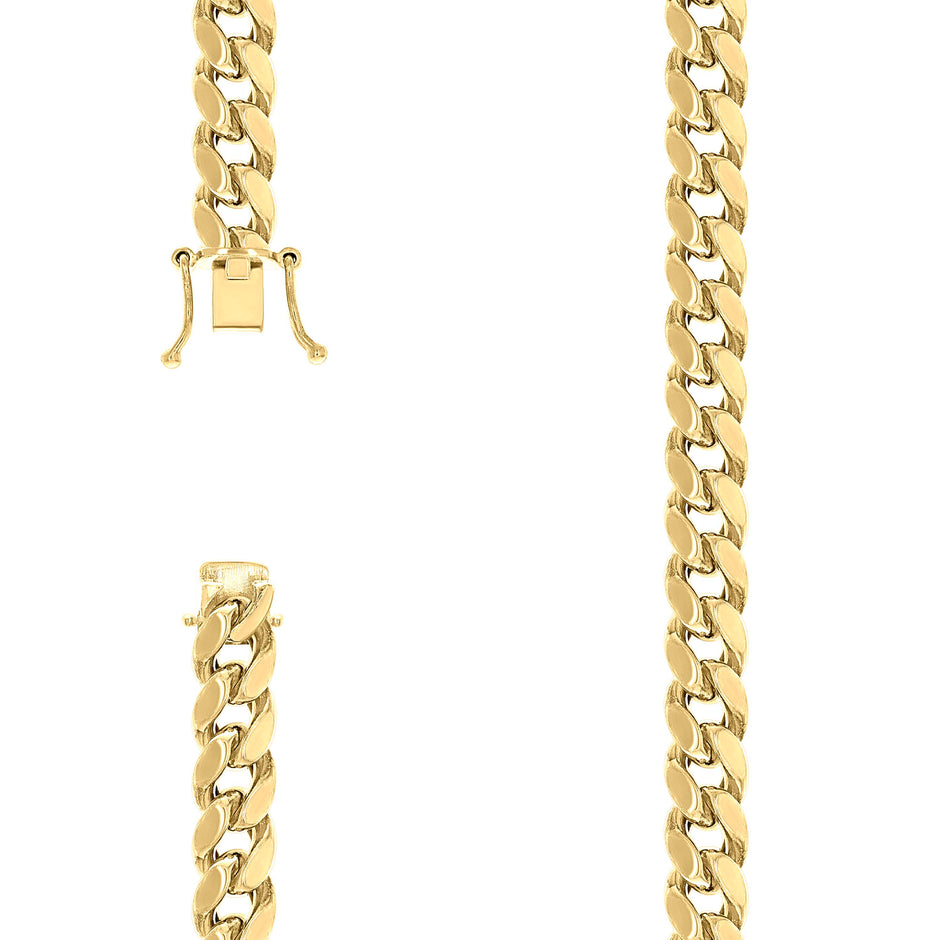 925 Sterling Silver Hollow Miami Cuban Chain Yellow 300 11mm-24" - SLV-139864