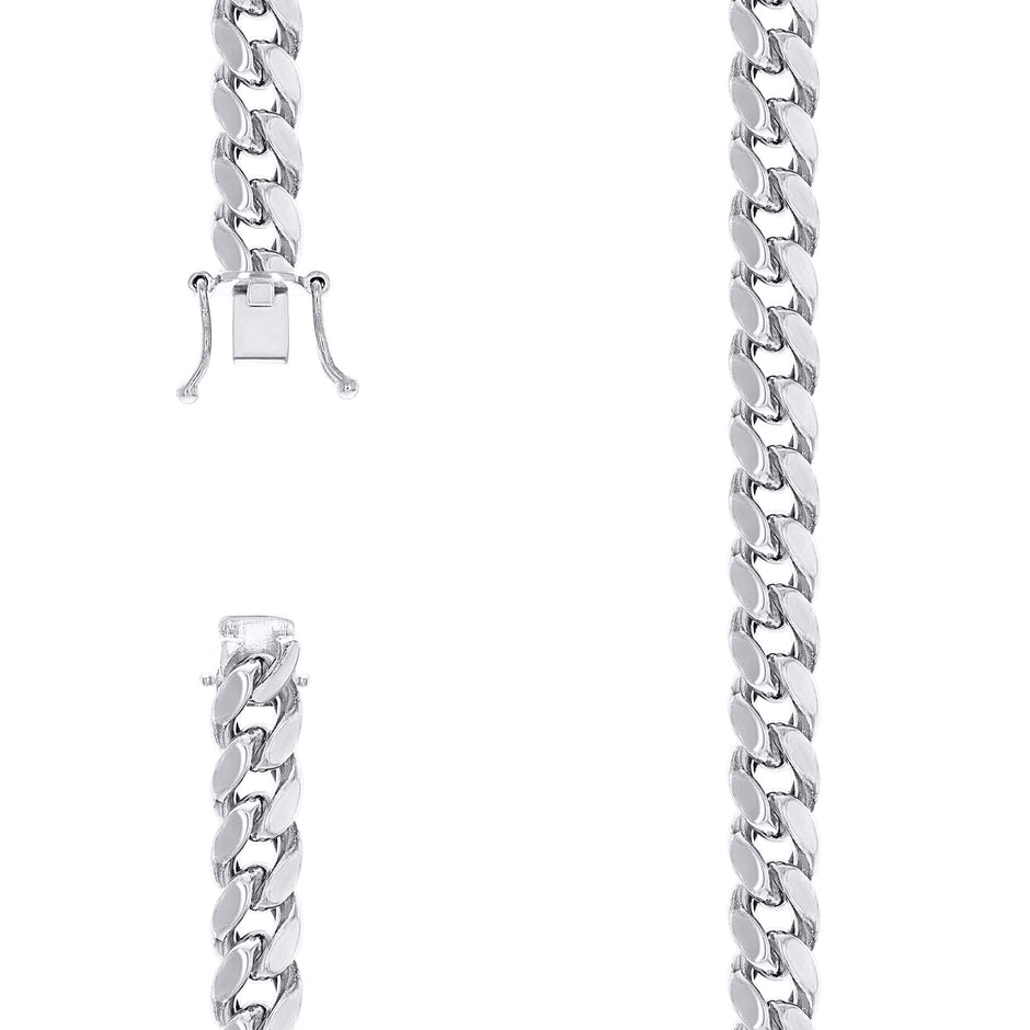 925 Sterling Silver Hollow Miami Cuban Chain Rhodium 300 11mm-26" - SLV-139887