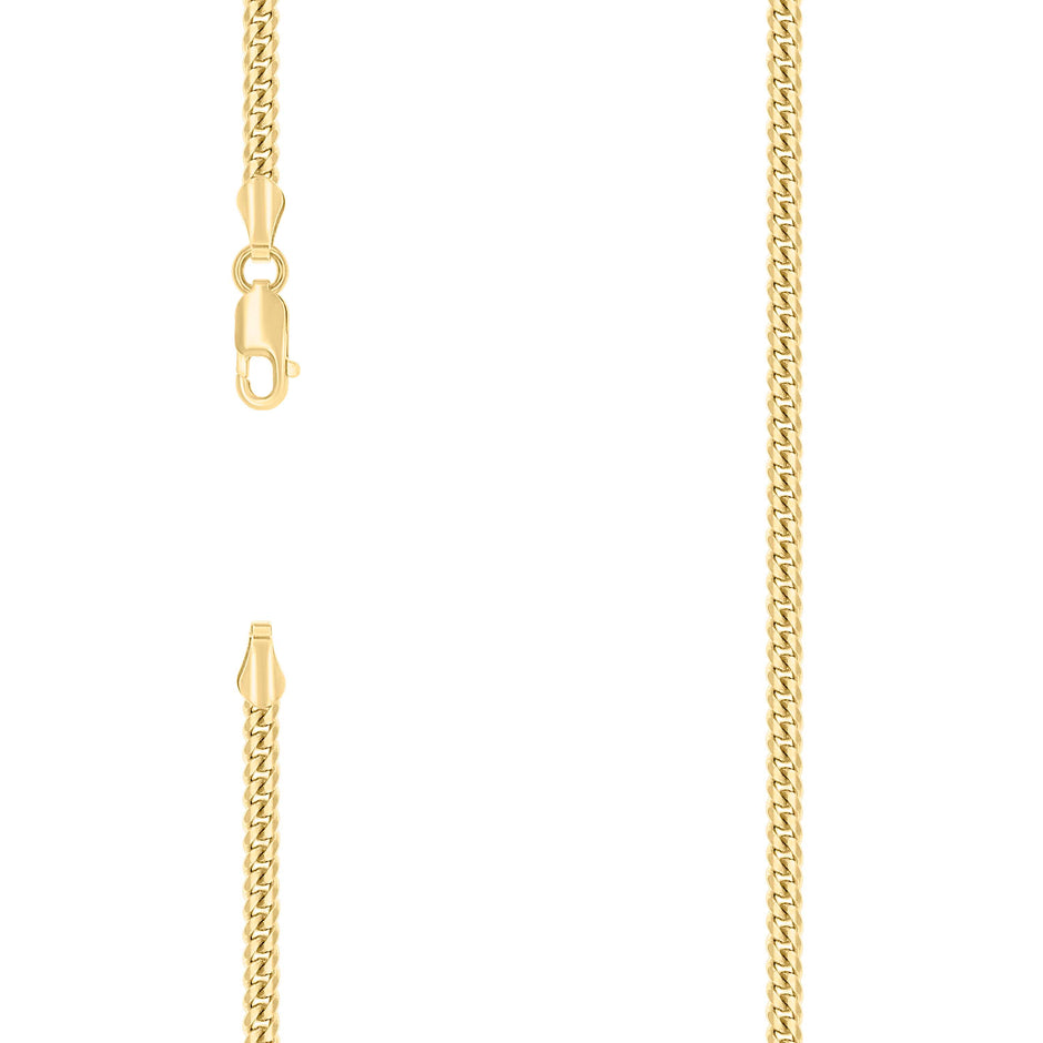 925 Sterling Silver Solid Miami Cuban Chain Yellow 080 2.6mm-9" - SLV-139524