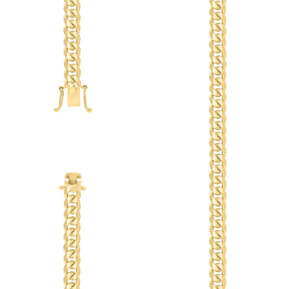 925 Sterling Silver Solid Miami Cuban Chain Yellow 200 7mm-26" - SLV-139541
