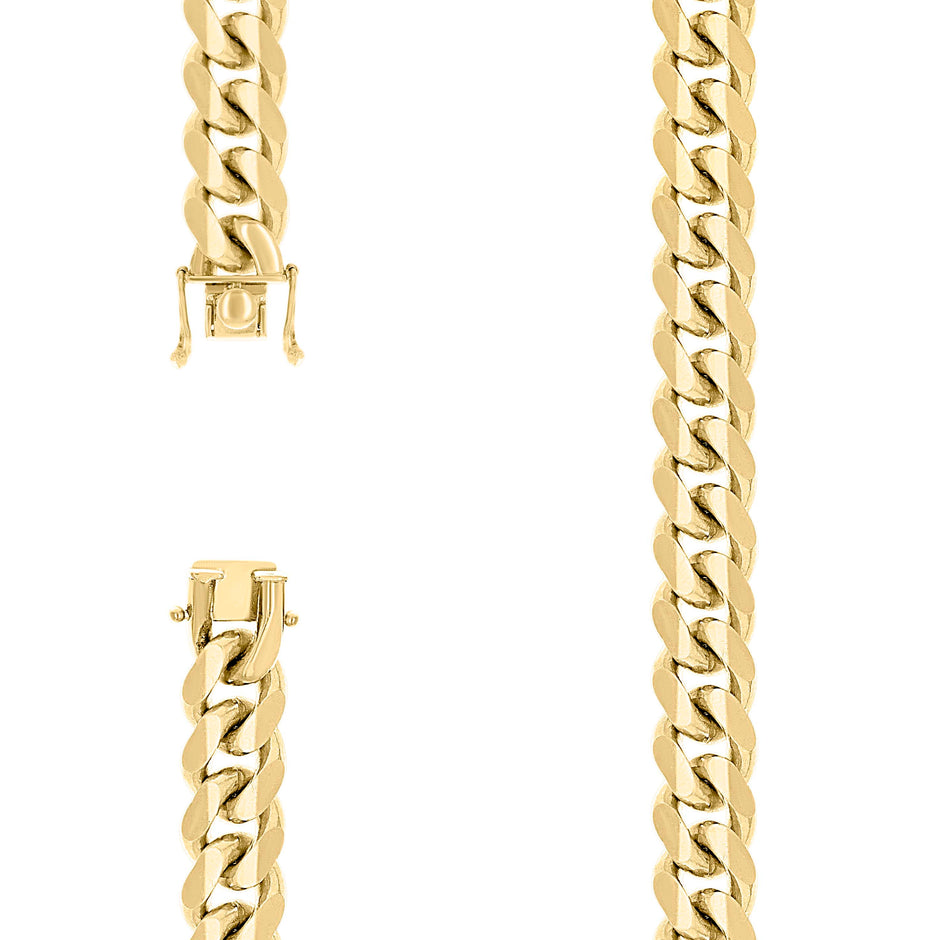 925 Sterling Silver Solid Miami Cuban Chain Yellow 400 12.8mm-9" - SLV-139550
