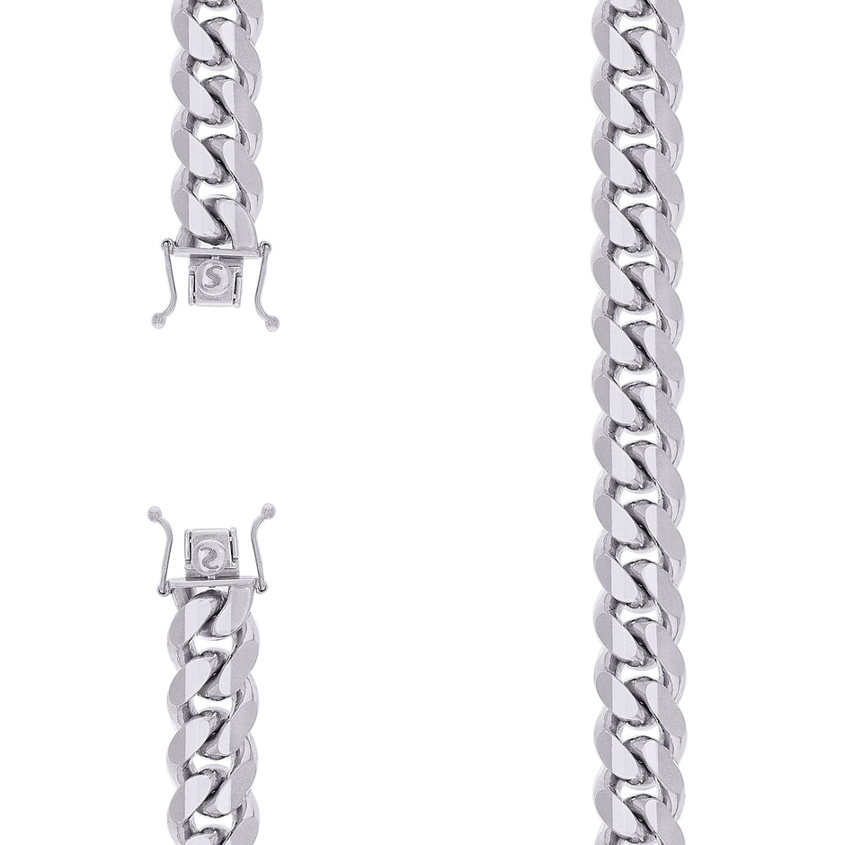 925 Sterling Silver Solid Miami Cuban Chain Rhodium 400 12.8mm-9" - SLV-131756