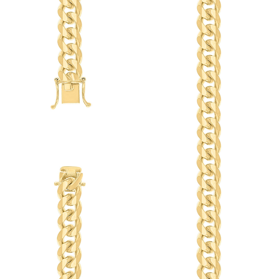 925 Sterling Silver Solid Miami Cuban Chain Yellow 300 9.8mm-9" - SLV-139543