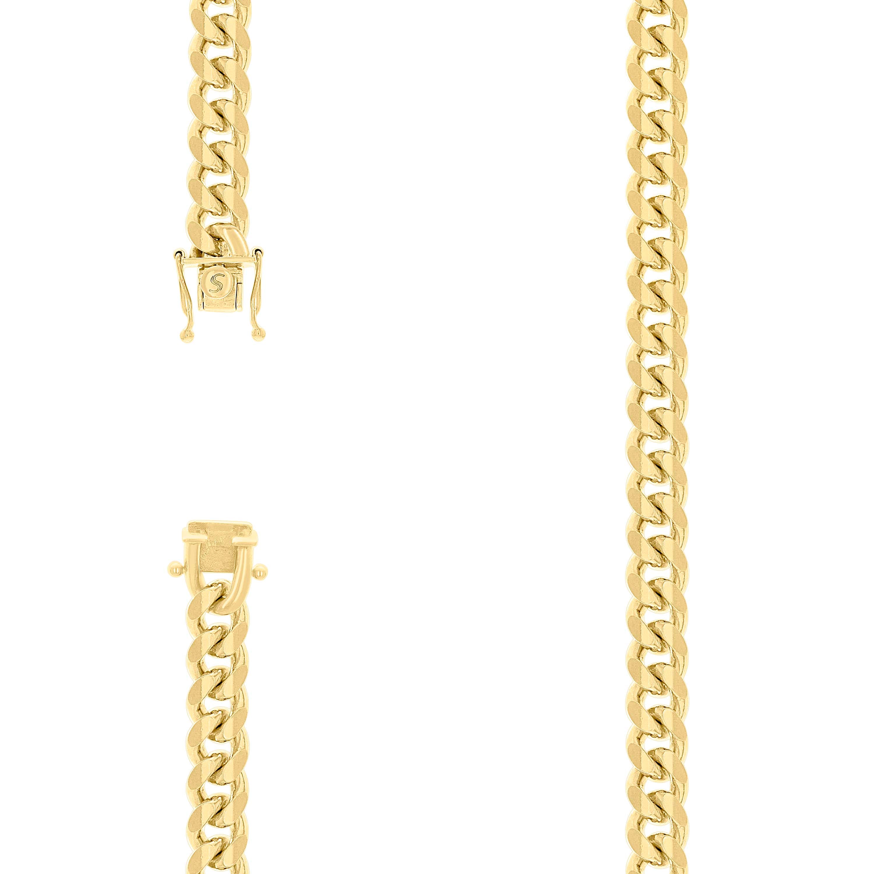 925 Sterling Silver Solid Miami Cuban Chain Yellow 250 8.4mm-20