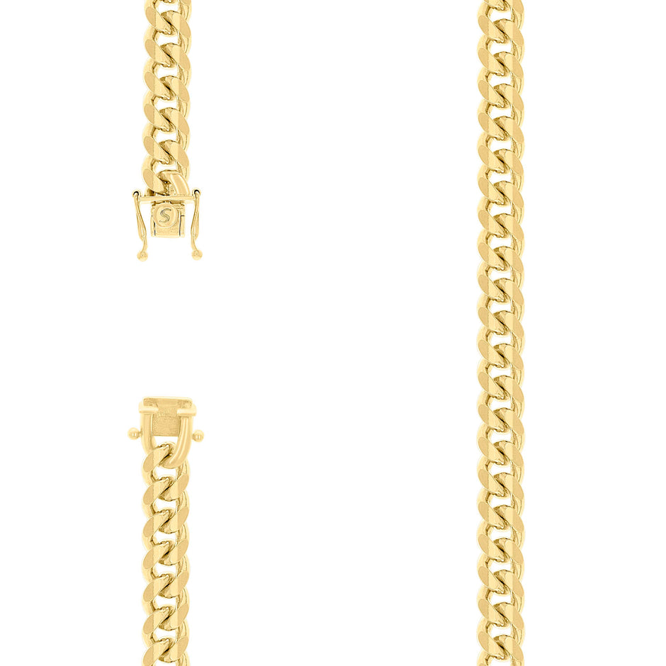 925 Sterling Silver Solid Miami Cuban Chain Yellow 250 8.4mm-26" - SLV-128032