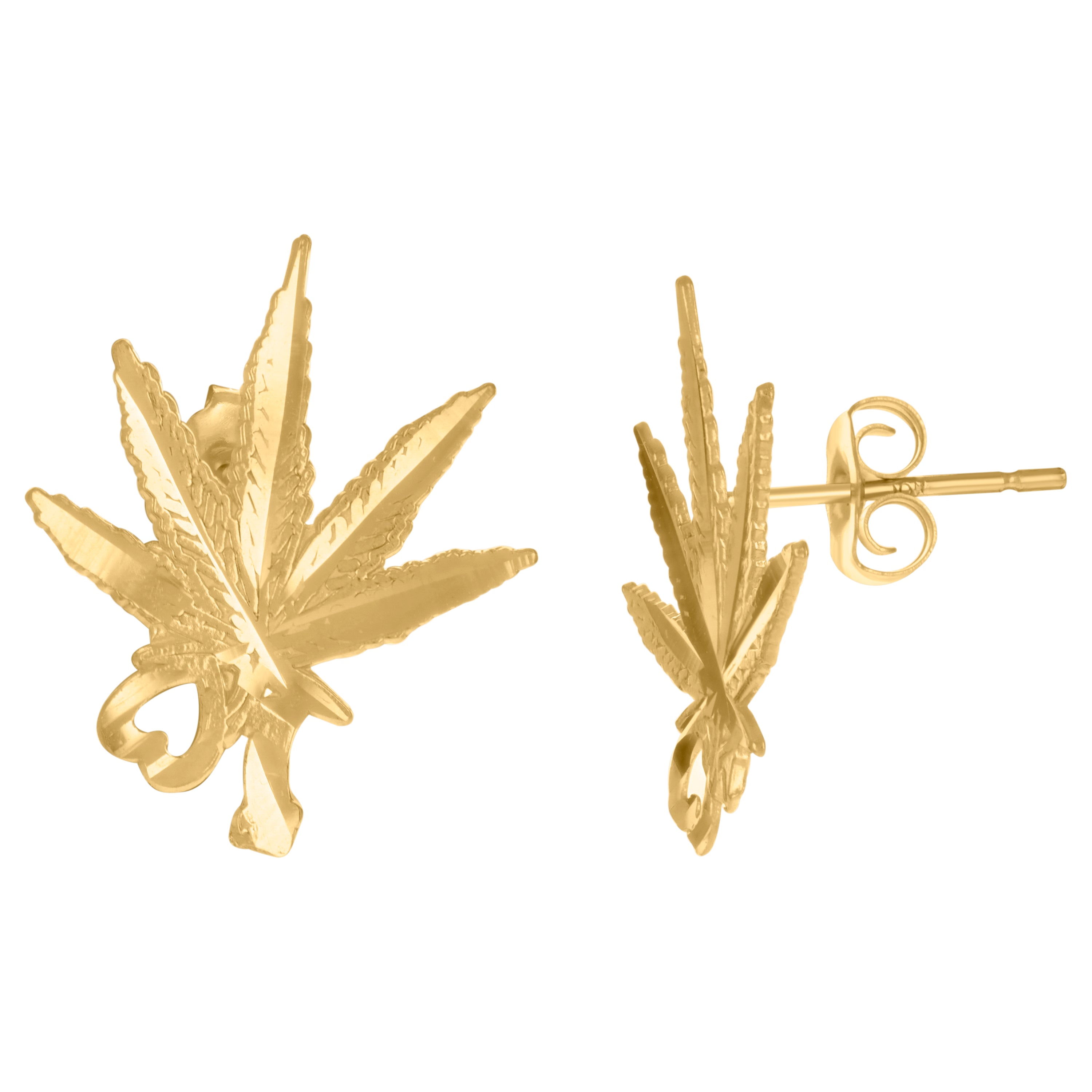 10kt Yellow Gold Mens Fashion Marijuana Leaf Stud Earrings