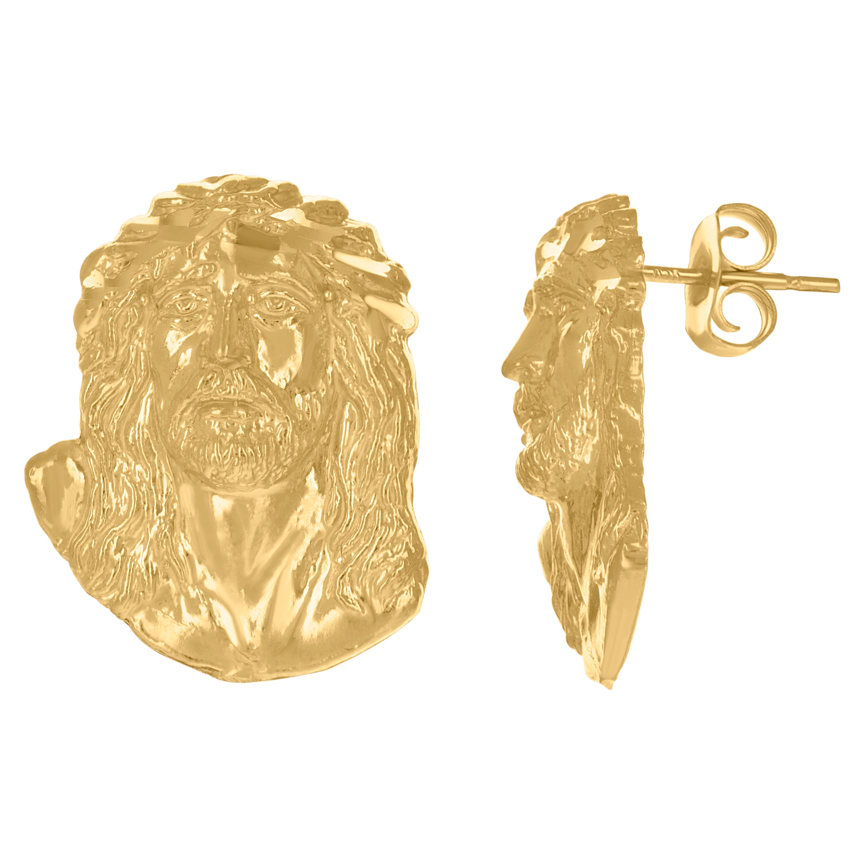 10kt Yellow Gold Mens Religious Jesus Stud Earrings