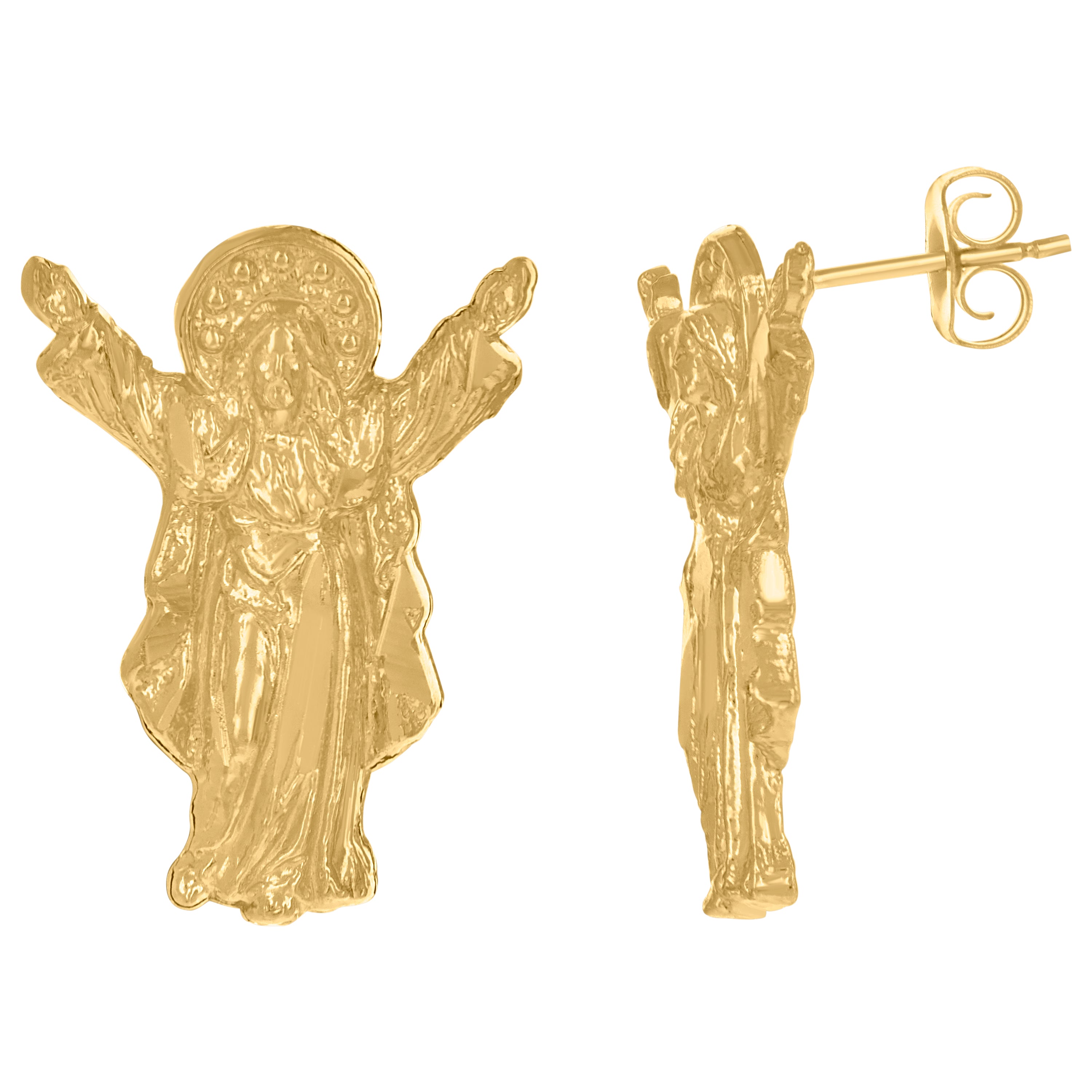 10kt Yellow Gold Mens Religious Saints Stud Earrings