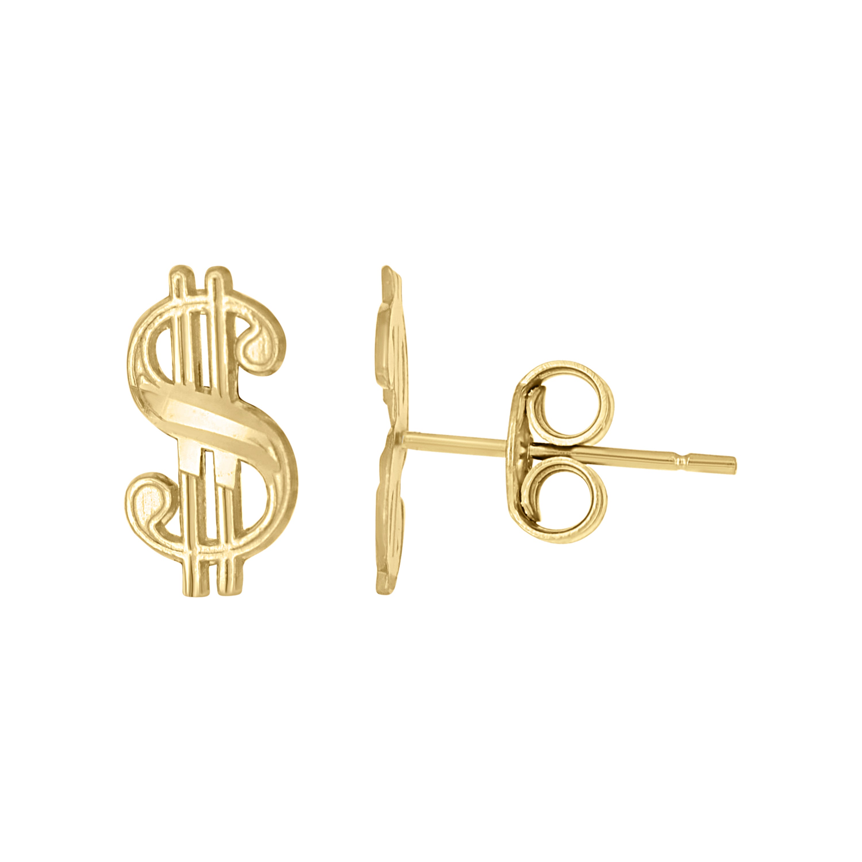 10kt Yellow Gold Mens Gambling Dollar Sign Stud Earrings
