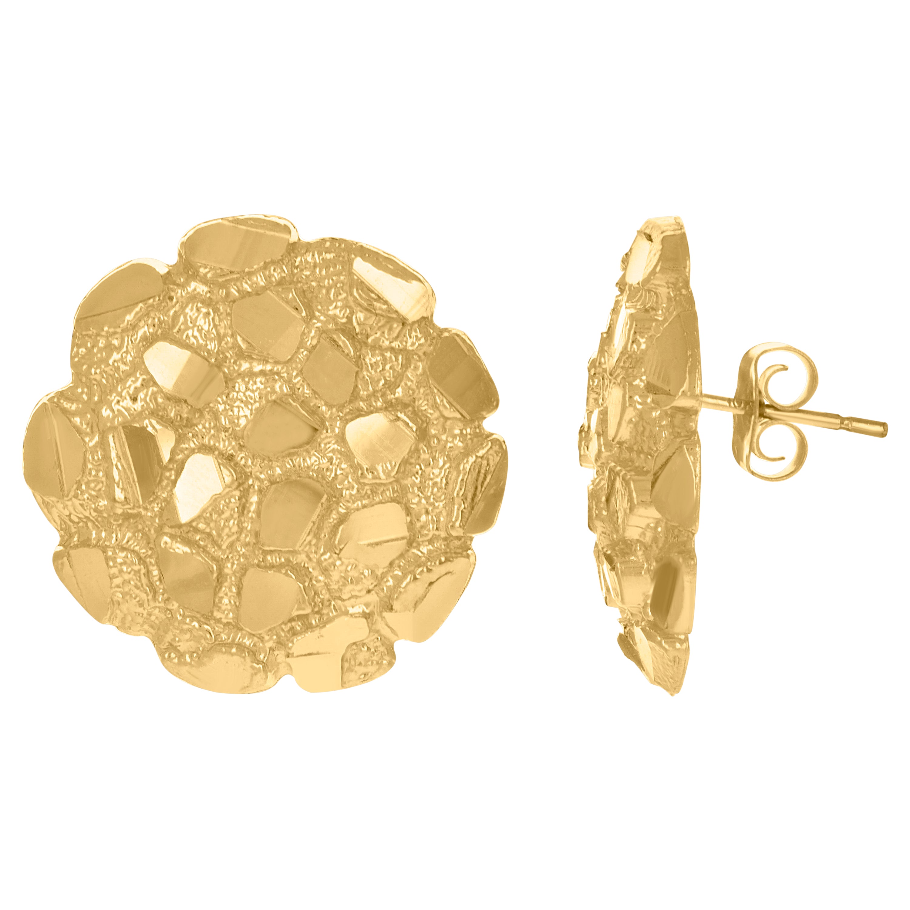 10kt Yellow Gold Mens Fashion Nugget Stud Earrings