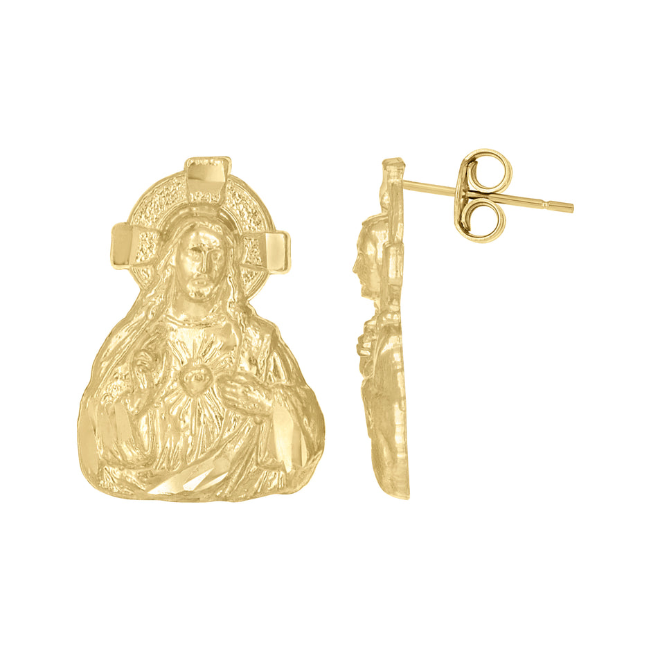 10kt Two-Tone Gold Mens Religious Sacred Heart Of Jesus Stud Earrings