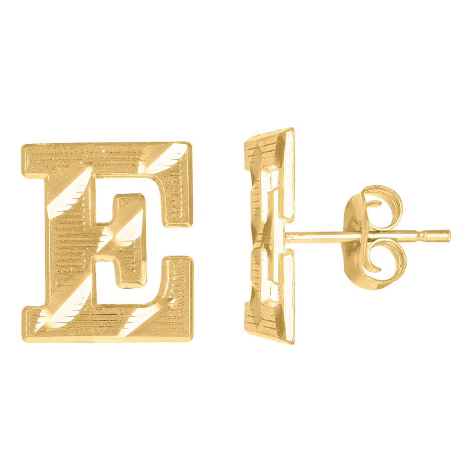 10kt Yellow Gold Mens Initials Letter E Stud Earrings