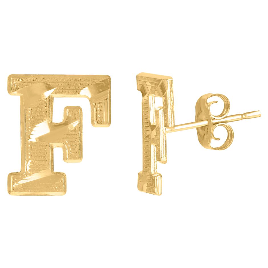 10kt Yellow Gold Mens Initials Letter F Stud Earrings