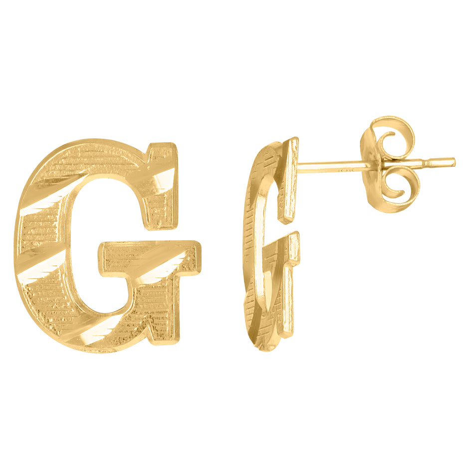 10kt Yellow Gold Mens Initials Letter G Stud Earrings