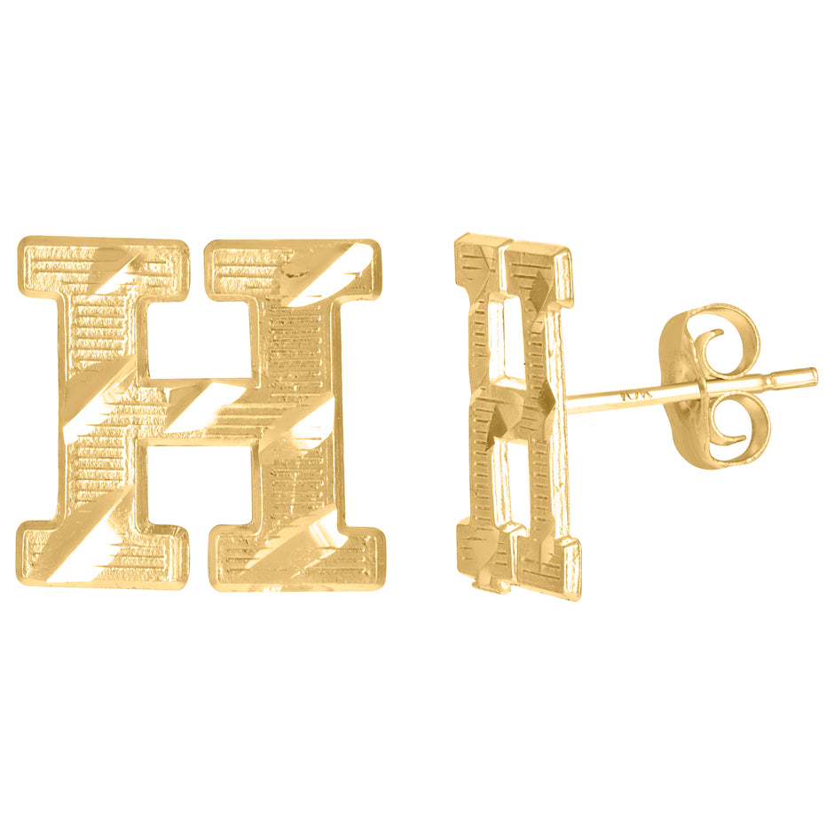 10kt Yellow Gold Mens Initials Letter H Stud Earrings